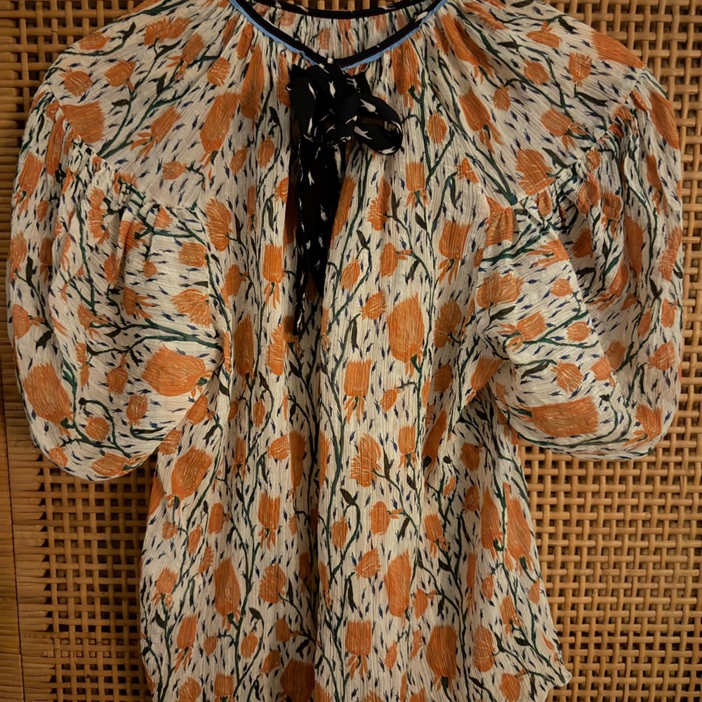 Floral Puff Sleeve Top - Orange